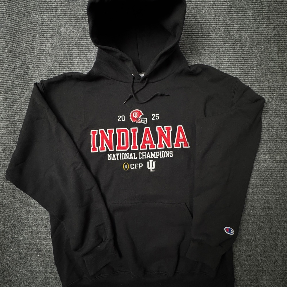 NWOT Champion Indiana National Champions Hoodie Large Black CFP Graphic Pullover